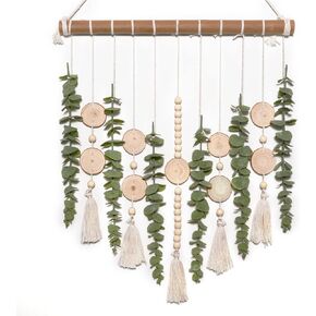 Boho Bathroom Decor Artificial Eucalyptus Hanging Wall Decor Fake Greenery Leaves Plants Wicker Ball on 16.5 inch Stick Rustic Farmhouse Natural Bedroom Kitchen Nursery Office Decorations