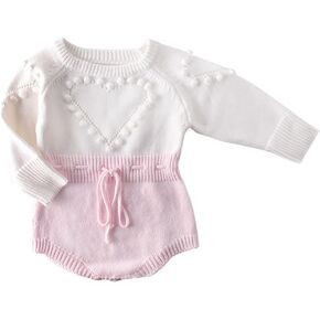 Baby Girl Long Sleeve Ruffle Bodysuit Dress Pleated Hem Pink Tutu Fall Clothes My First Thanksgiving Ugly Christmas Outfits 0-3 Months Snap Up Knit Sweater Winter Romper Brown 0-3 Months