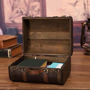 BORDSTRACT Vintage Storage Case, Decorative Antique Style Treasure Chest Wooden Trunk Retro Suitcase Wooden Storage Box for Home Storage Decoration Shoot props