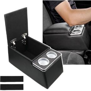 Black Universal Truck Seat/Bench Organizer with Cup Holders, Armrest, and Padded Top Lid - Ideal for Business and StorageContractor Console