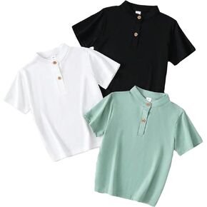 Polo Shirts for Boy-Solid Color Loose Fit Casual Short Sleeve-3 Piece Toddler Boys Summer T Shirts Set Size (3-7T)