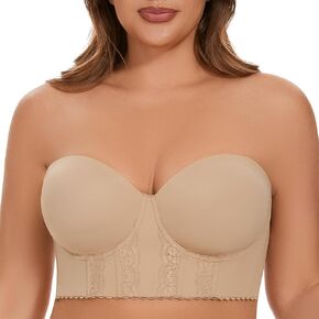 Women Longline Strapless Bra Seamless Bustier Bra Hide Back Fat