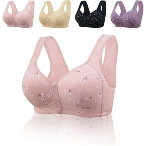 Daisy Bra for Seniors Front Closure，Comfortable Front Closure Button Cotton Sleep Bras for Older Women No Underwire
