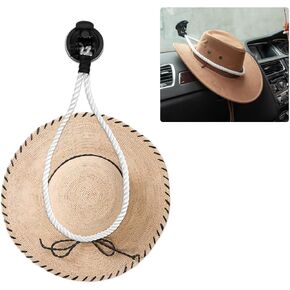 Cowboy Hat Mount for Your Vehicle, Keep Hat Shape Hat Holder Rack Handmade Rope with Suction Cup, Universal Cowboy Hat Rope Organizer for Truck SUV Dashboard, Car Accessories (Black)