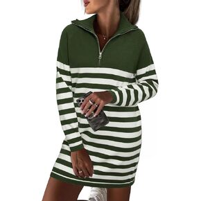 Newshows Women's Winter Sweater Dress 2024 Striped Long Sleeve Lapel Collar Chunky Knit Slouchy Oversized Sweaters
