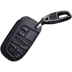 Genuine Leather Key fob Cover case Fit For Jeep Grand Cherokee Renegade Dodge RAM 1500 Durango Dart Charger Journey Challenger Avenger Chrysler 200 300 Smart Key Holder 5 Buttons