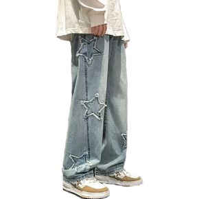 YEOU Men's Streetwear Jeans Y2K Loose Fit Straight Star Casual Baggy Harajuku Denim Pants