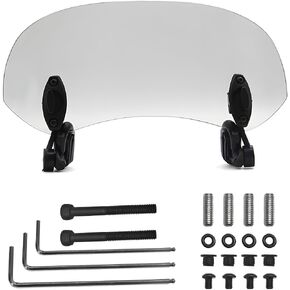 Motorcycle Windshield, Clear Motorcycle Wind Deflector Visor Lens with Bracket, Front Windscreen Adjustable Clip-on Visor for CB500X KX100 PW50, Fits for Most Motorcycle (Transparent)