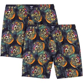 Men's 2P Cotton Knit Shorts,Comfy Summer Casual Beach Shorts Drawstring Breathable Print Pajamas Bottoms Shorts