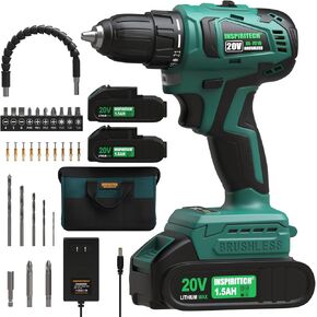 20V Cordless Drill Set, Brushless Power Drill Set with 2 Batteries and Charger,3/8-Inch Metal Chuck Electric Drill Driver,22 Torque Setting,Drill/Driver Bits and Tool Bag Included