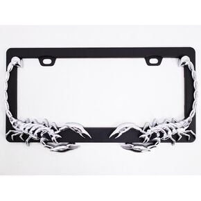 3D Custom Chrome Scorpion License Plate Frame - Black - Heavy-Duty Anti-Rust Aluminum Metal - USA Standard Size for Car and Truck - Stylish and Durable Automotive Accessory - 1Pc