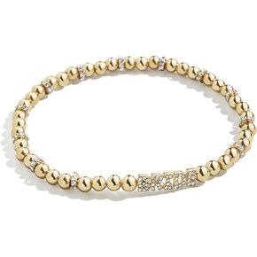 Pavé Bride Pisa Stretch Bracelet - 14kt Gold-Plated Beaded Bracelet, Stacking Bracelets, Bachelorette & Wedding Jewelry, Bride Letters, Fashion Jewelry for Women - Gold/Pave