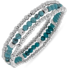 Nine West Women's Boxed Multi Row Silver and Turquoise Beaded Bracelet