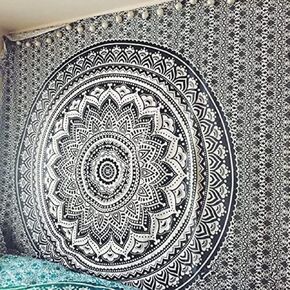 Bless International Indian Traditional Mandala Hippie Wall Hanging, Cotton Tapestry Ombre Bohemian Bedspread (Poster (30x40 Inches)(76x101 Cm), Grey/Black)