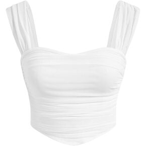 Floerns Women's Ruched Bust Sleeveless Camisole Slim Fit Crop Cami Top