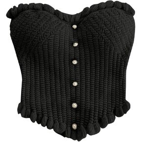 MakeMeChic Women's Strapless Bandeau Crop Top Vintage Sleeveless Ruffle Tube Tops