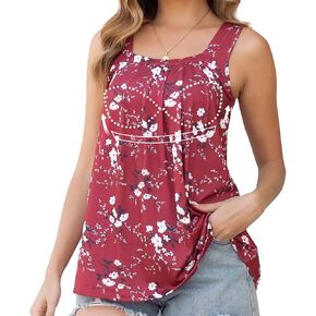 ANYFITTING Tank Top with Built in Bras Women Padded Flowy Loose Camisole Shirt Square Neck Sewn in Medium Support Wide Strap