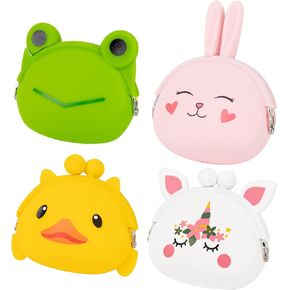 AUEAR, 4 Pack Animal Silicone Coin Bags Change Pouch Cute Coin Purse for Women Girls 4 Styles