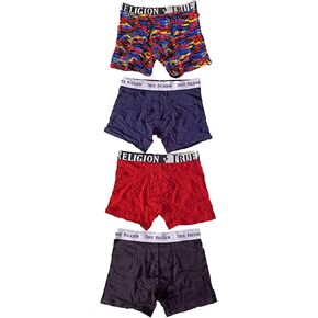 Religion TRUE MEN'S LIMITED EDITION 3 +1 PAIR PREMIUM COTTON STRETCH BOXER BRIEFS (MULTI CAMO W/3 SOLID, MEDIUM)