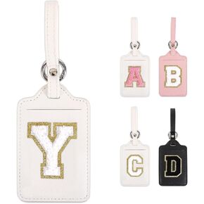 Personalized Initial Luggage Tag, Cute Chenille Letter Luggage Tags for Suitcases PU Leather Bag Tags for Luggage, Waterproof Luggage Identifiers for Suitcases Suitcase Tags for Girls Women(Letter M)