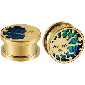 Gold Sun Moon Asymmetrical Ear Flesh Tunnel Plugs Double Flared Plugs 8-25mm Ear Gauges Expander Tunnels Body Piercing Jewelry for Women Men