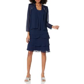 S.L. Fashions Women's Mother of The Bride Jacket Dress with Embellished Shoulder