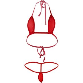 Women's Sexy Bikini Swimsuit Set with Transparent Thin mesh Three Point Thong Underwear