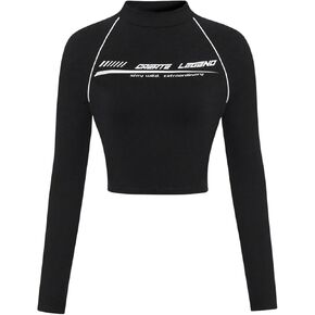 SOLY HUX Girl's Letter Graphic Tees Mock Neck Long Sleeve T Shirt Slim Fit Casual Street Crop Tops