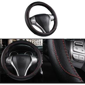 Leather Car Steering Wheel Cover, Universal 15 Inch Car Steering Wheel Protector for Women Men, Breathable Anti-Slip and Durable, Car Interior Accessories for Most Cars (Purple)