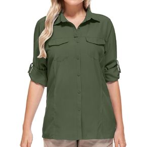 Women's UPF 50+ UV Sun Protection Shirts Long Sleeve Fishing Hiking Shirt Cool Lightweight Travel Safari Shirts 5073,Army Green,3XL