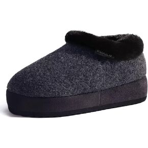 KuaiLu Womens House Platform Slippers Cozy Fuzzy Plush Knit Slipper Ladies Warm Fur Lined Winter Slip On Home Bedroom Thick Cushion Shoes Indoor Outdoor Hard Sole