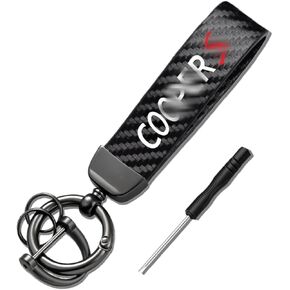 1PCS Car Keychain Compatible with Cooper excellent Carbon fiber texture leather Keychain Detachable Key Rings soft and comfortable Light luxury and Simple style …