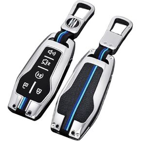 Zinc Alloy Car Key Cover Cases Compatible with Ford Edge Explorer F-150 F-250 Fusion Mondeo 5 Buttons with Fluorescent Tricolor Strip (Matte)