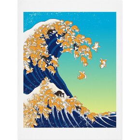 Society6 Big Nose Work Shiba Inu Waves Art Print, 18 in x 24 in, Blue