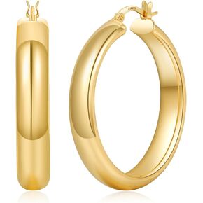 8mm Wide Gold Hoop Earrings for Women Hypoallergenic 14K Real Gold Plated Chunky Gold Hoops Lightweight Big Hoop Earrings for Women 30/40/50/60mm