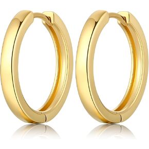 Simple Hoop Earrings for Women, Hypoallergenic Hoops Jewelry Huggies Sleeper Earrings 925 Sterling Silver Ear Post 18MM 20MM 25MM