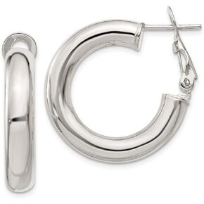 925 Sterling Silver Omega Back Hoop Earrings (15mm x 5mm)