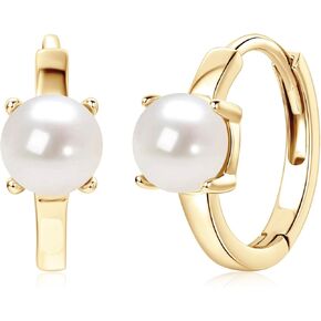 Freshwater Pearl Hoop Earrings for Women, 925 Sterling Silver Small Pearl Hoop Earrings, Pearl Jewelry Gifts for Mom Wife Bride (5mm)
