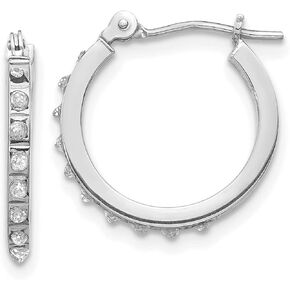 14k White Gold Diamond Fascination Hinged Hoop Earrings 15x1 mm (0.01 cttw, I1-I3 Clarity, I-J Color)