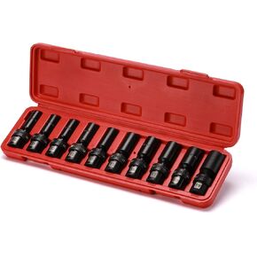 EMENTOL 10PCS 3/8" Drive Shallow Universal Impact Socket Set, 6 Point, Metric, CR-MO, Swivel Standard Impact Socket Set, 10mm - 19mm