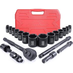 SEKETMAN 22PCS 1/2Drive Shallow Impact Socket Set,1/2-Inch Metric Socket Set,(10-19,21,22,24,27,30,32mm)6 Point,CR-V steel,Includes Extension Bar,Universal Joint and Ratchet Handle
