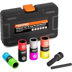 Lug Nut Socket Set, 8 Size 1/2-Inch Drive Wheel Impact Flip Hex Socket Set, Non-Marring & Thin Wall Lug Nut Socket Set, Lug Nut Removal Tool For Car, Cr-Mo Steel, W12206