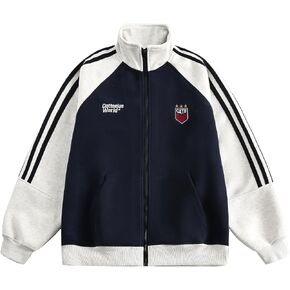 Men's Women's Oversized Zip Up Color Block Mock Neck Hoodies Sweatshirt Letter Graphic Varsity Jacket