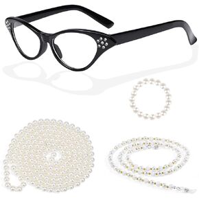 Kavoc 4 قطعة زي سيدة تبلغ من العمر اكسسوارات الجدة الجدة فستان النظارات مطرز سلسلة فو اللؤلؤ عقد من اللؤلؤ وسوار in Kuwait