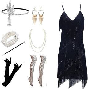 Cos-Animefly Women 1920s Dress Flapper Dress V Neck Slip Dress 20s Great Dress Dress Strap Fringed Cocktail Dress
