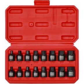 EMENTOL 16PCS 3/8" Drive Low Profile Impact Hex Driver Set, SAE/Metric, CR-MO, 16 Pieces Hex Bit Socket Set, 1/4 Inch - 3/4 Inch, 6mm - 19mm