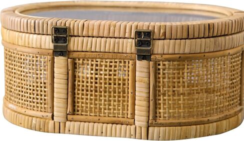 SOFE Oval Rattan Boxes with Glass Lid Set of 2, Farmhouse Stacking Decorative Boxes for Home Decor Organizers, Handwoven Boho Storage Bins, Thanksgiving, Christmas, Housewarming Gifts in Kuwait