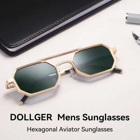 Dollger Sunglasses Mens Square Aviator Spring Hinges Metal Frame Sun Glasses Comfort Punk Shades Men in Kuwait