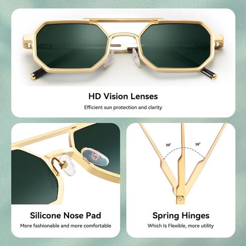 Dollger Sunglasses Mens Square Aviator Spring Hinges Metal Frame Sun Glasses Comfort Punk Shades Men in Kuwait