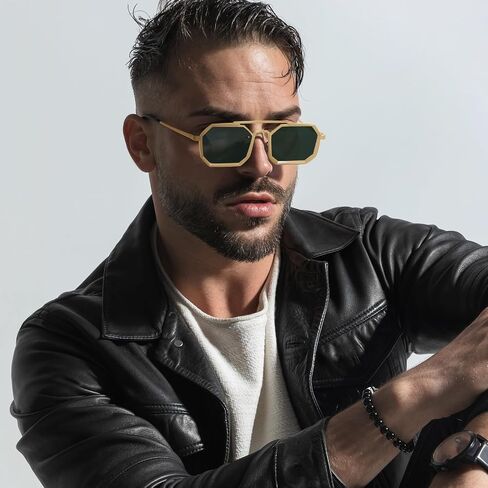 Dollger Sunglasses Mens Square Aviator Spring Hinges Metal Frame Sun Glasses Comfort Punk Shades Men in Kuwait